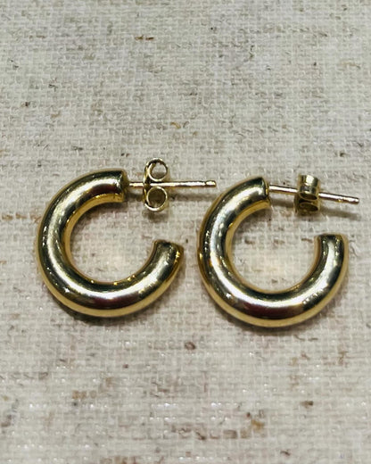 14k Gold Small Puffed Hoops