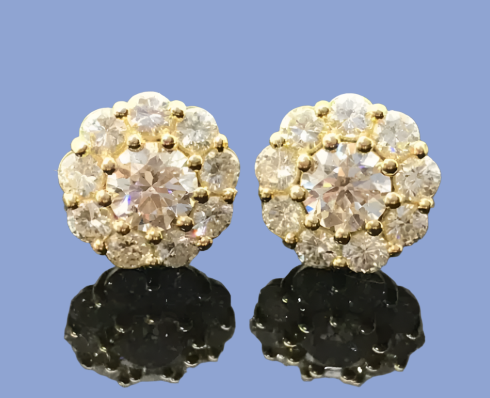 14k Gold Diamond Daisy Earrings