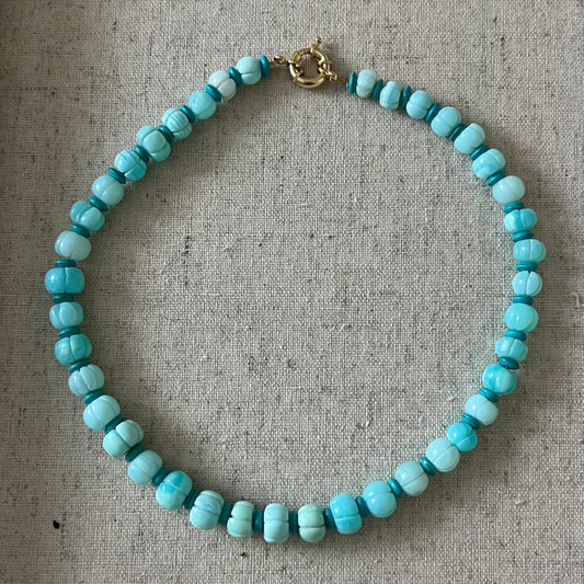 Carved Chalcedony/ Turquoise Statement Necklace