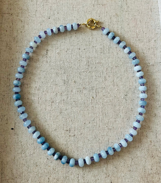 Blue Quartz/ Amethyst Beaded Necklace