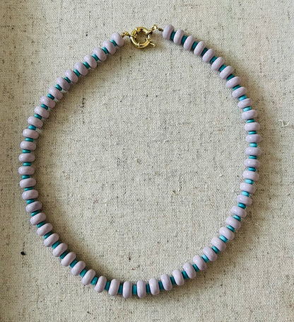 Soft Purple & Turquoise Beaded Necklace