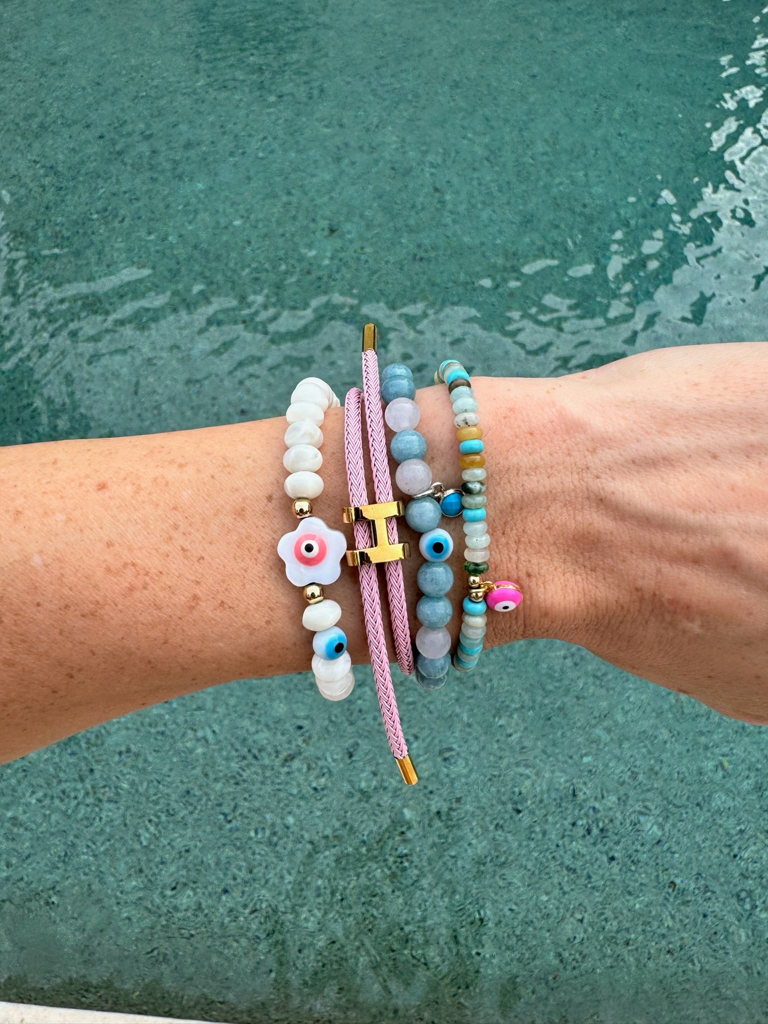 Larimar Round Beaded Protection Bracelet