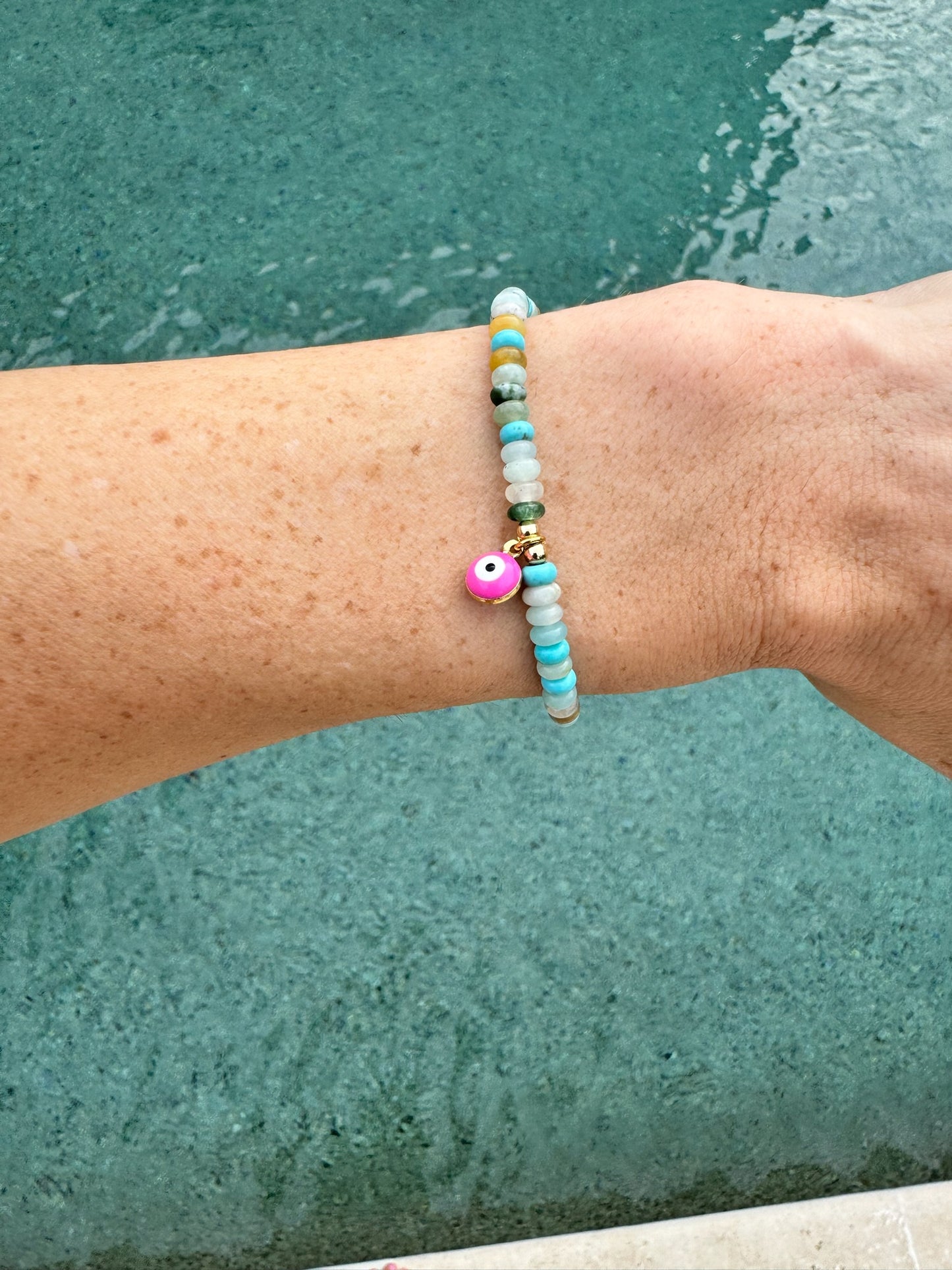 Mini Multi/Turquoise Beaded Rondelle Protection Bracelet