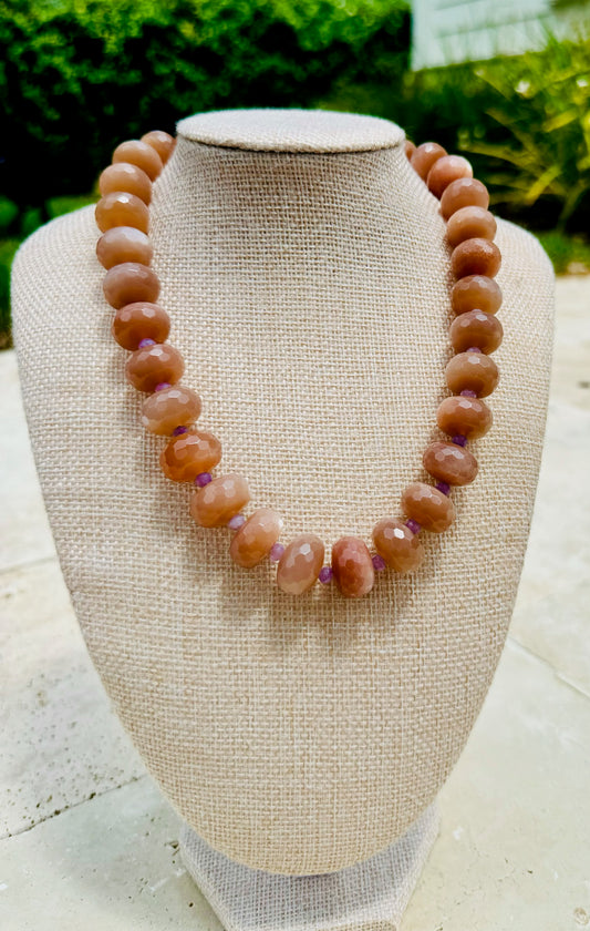 Peach Moonstone and Amethyst Statement Necklace