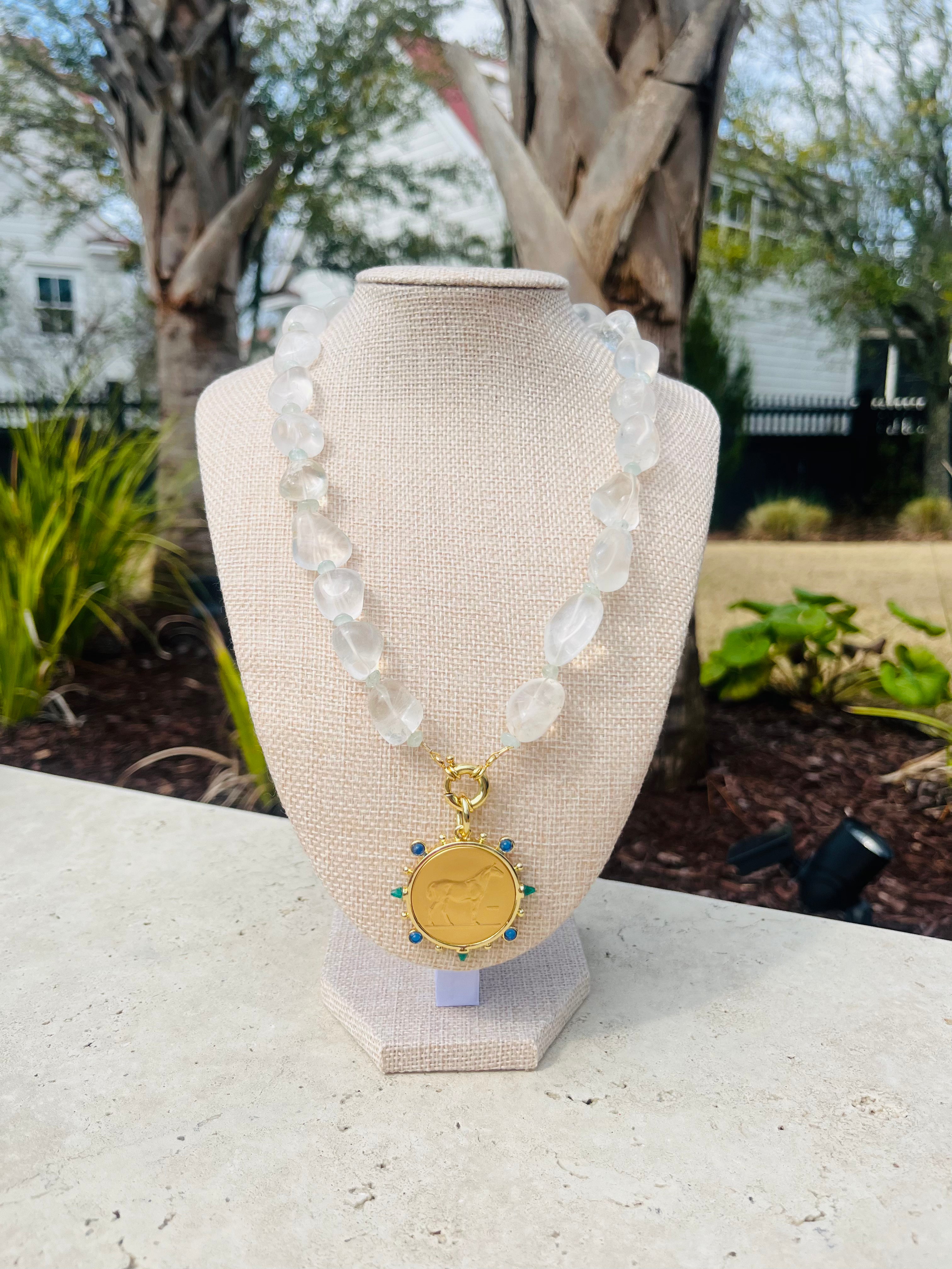 Gold Plated Rock Crystal & Aquamarine