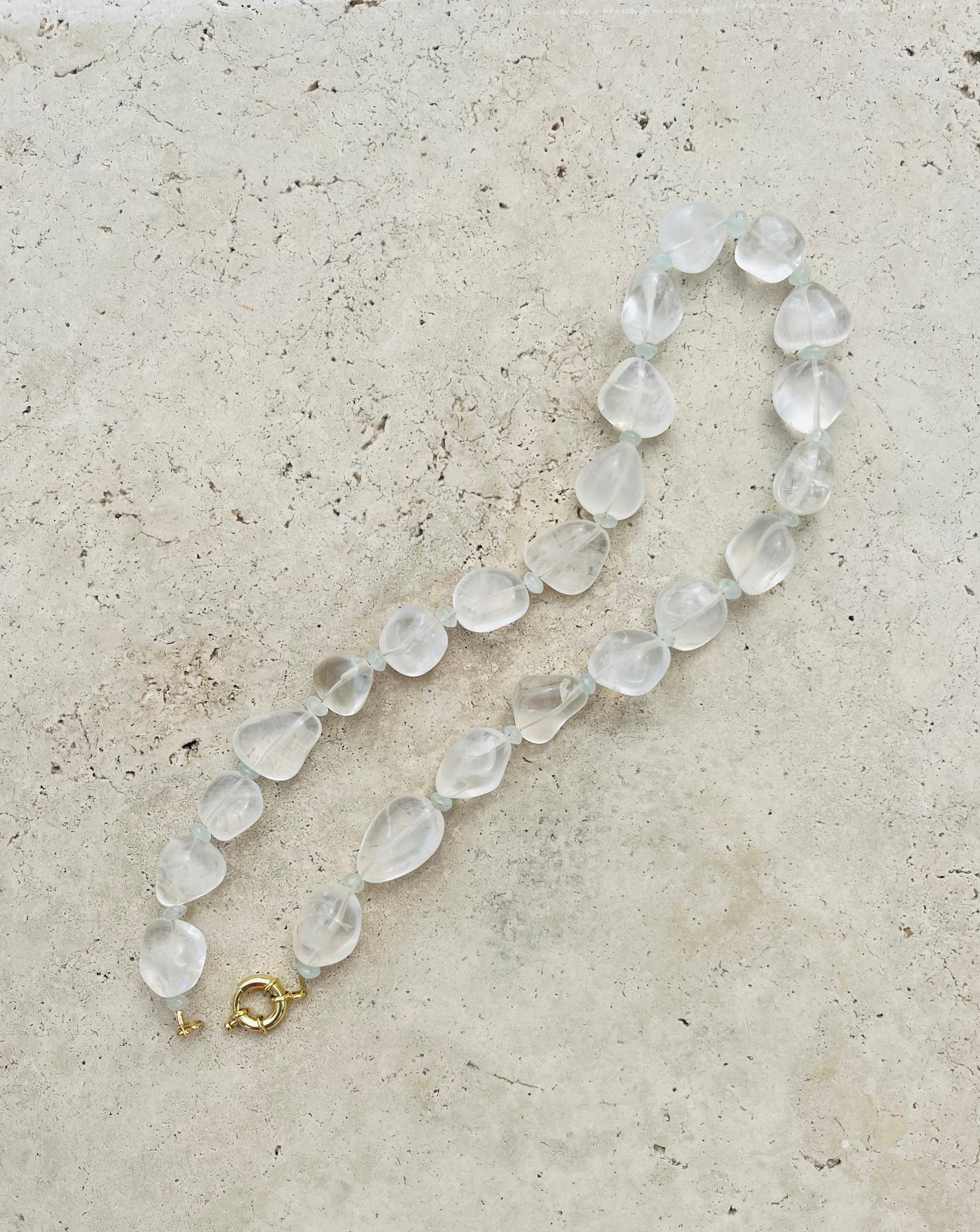 Gold Plated Rock Crystal & Aquamarine