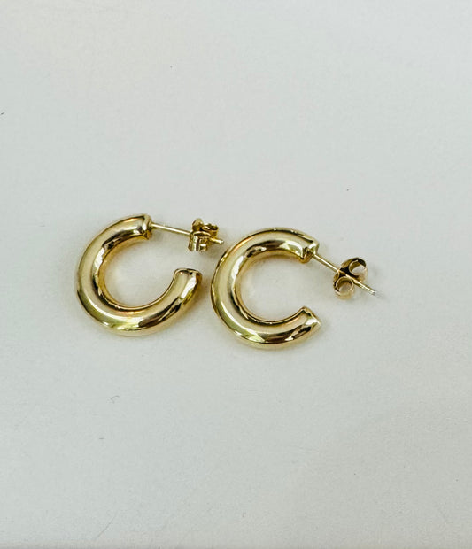 14k Gold Small Puffed Hoops