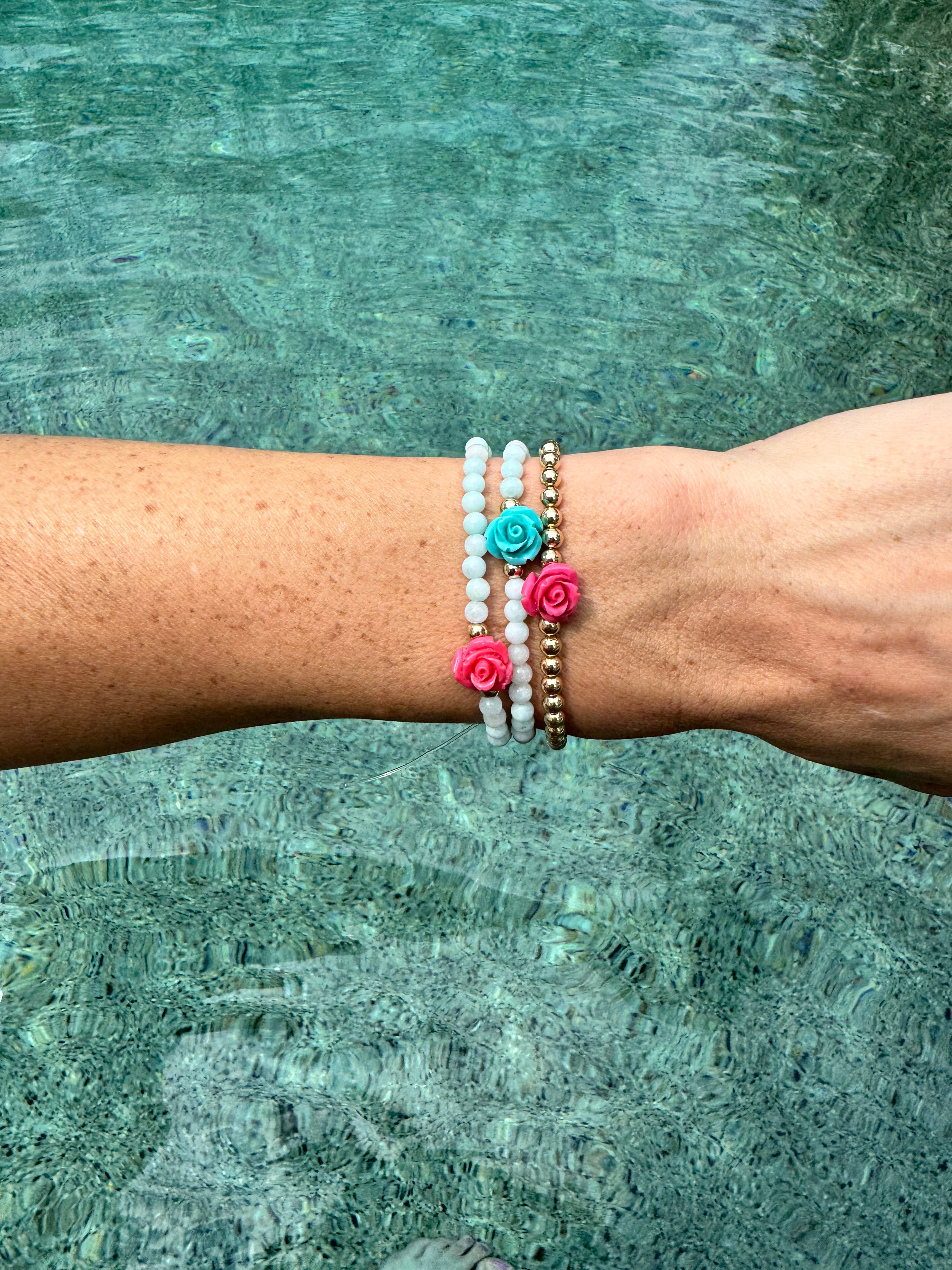 Blue Opal Rosebud Bracelet (pick your rosebud)