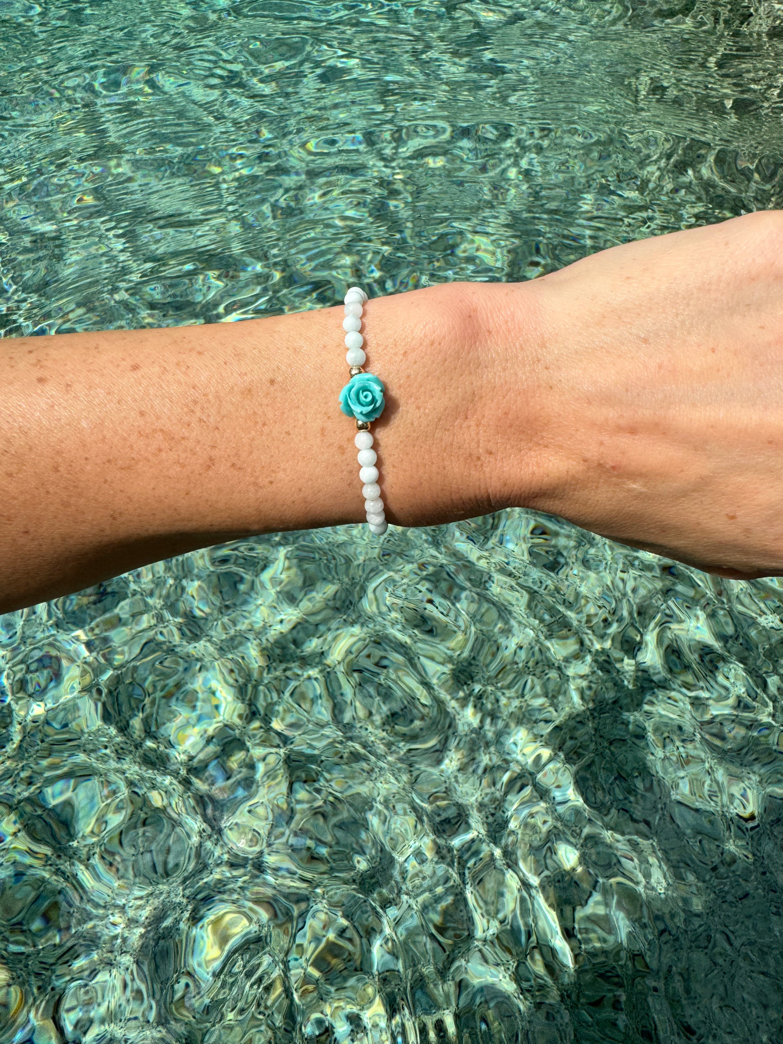 Blue Opal Rosebud Bracelet (pick your rosebud)