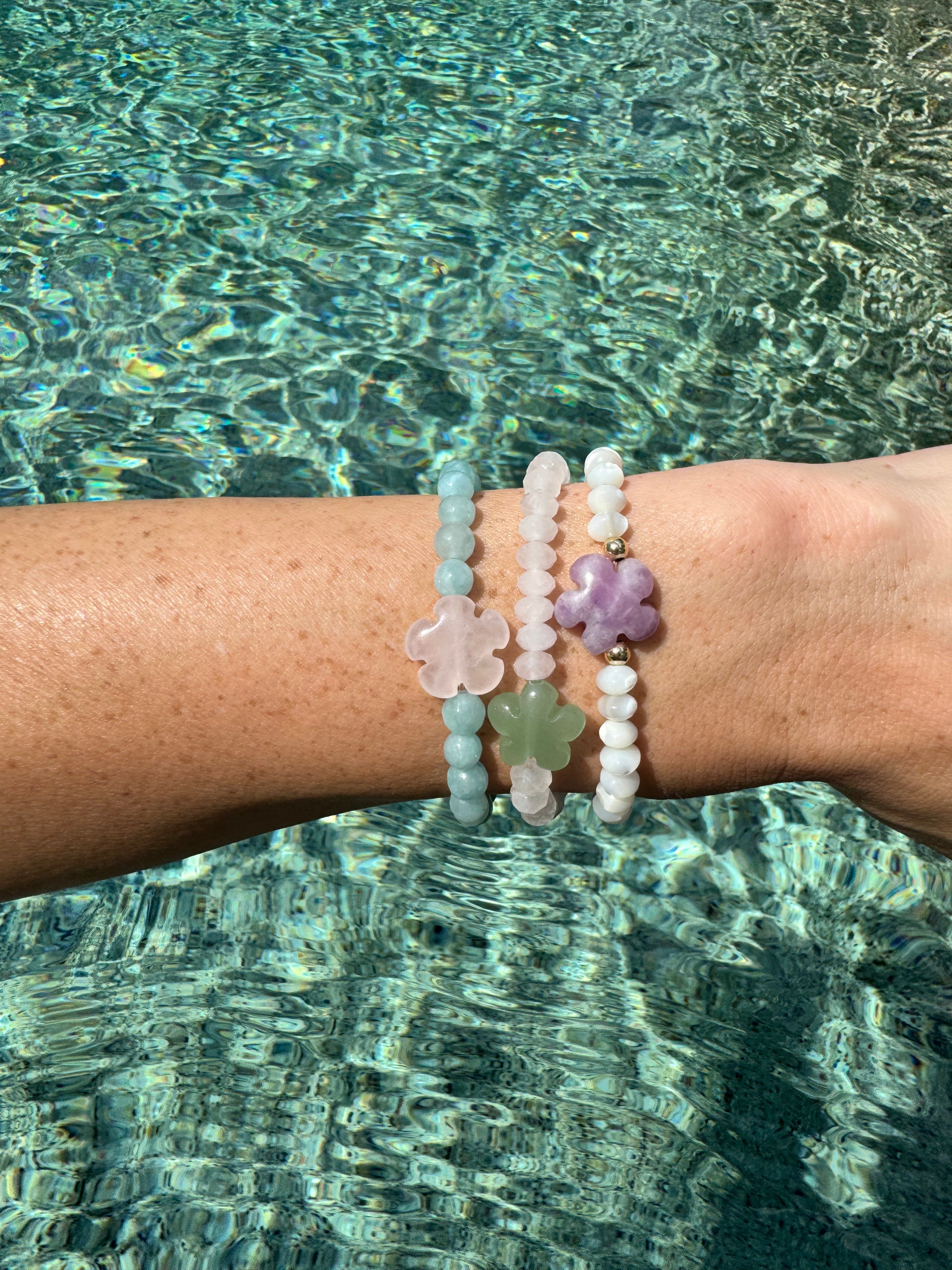 Quartz Daisy Bracelet Larimar (pick your daisy)