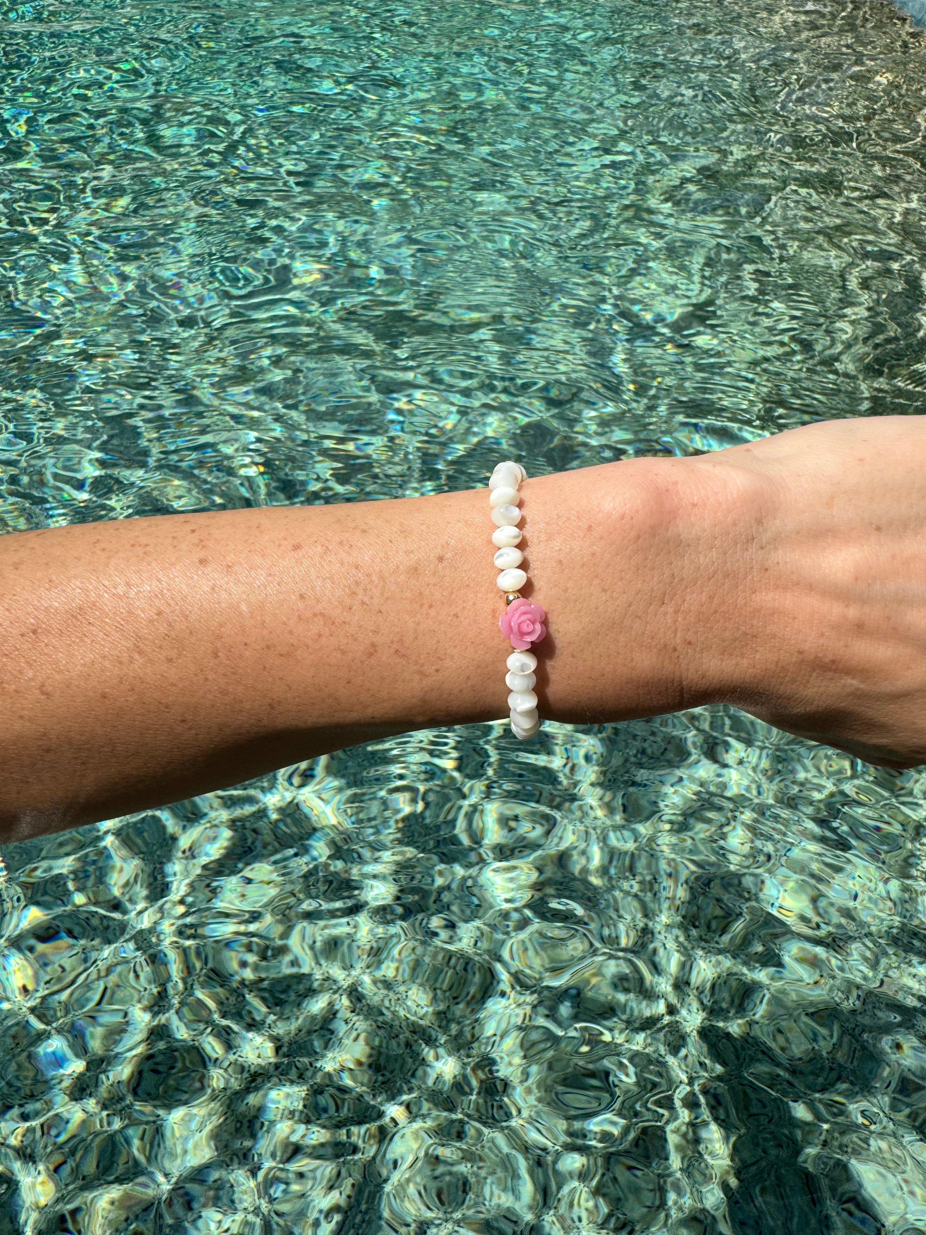 Mother of Pearl Rosebud Bracelet (pick your rosebud)