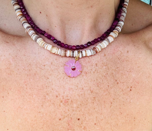 Beach Babe Natural Heishi & Pink Chalcedony Necklace