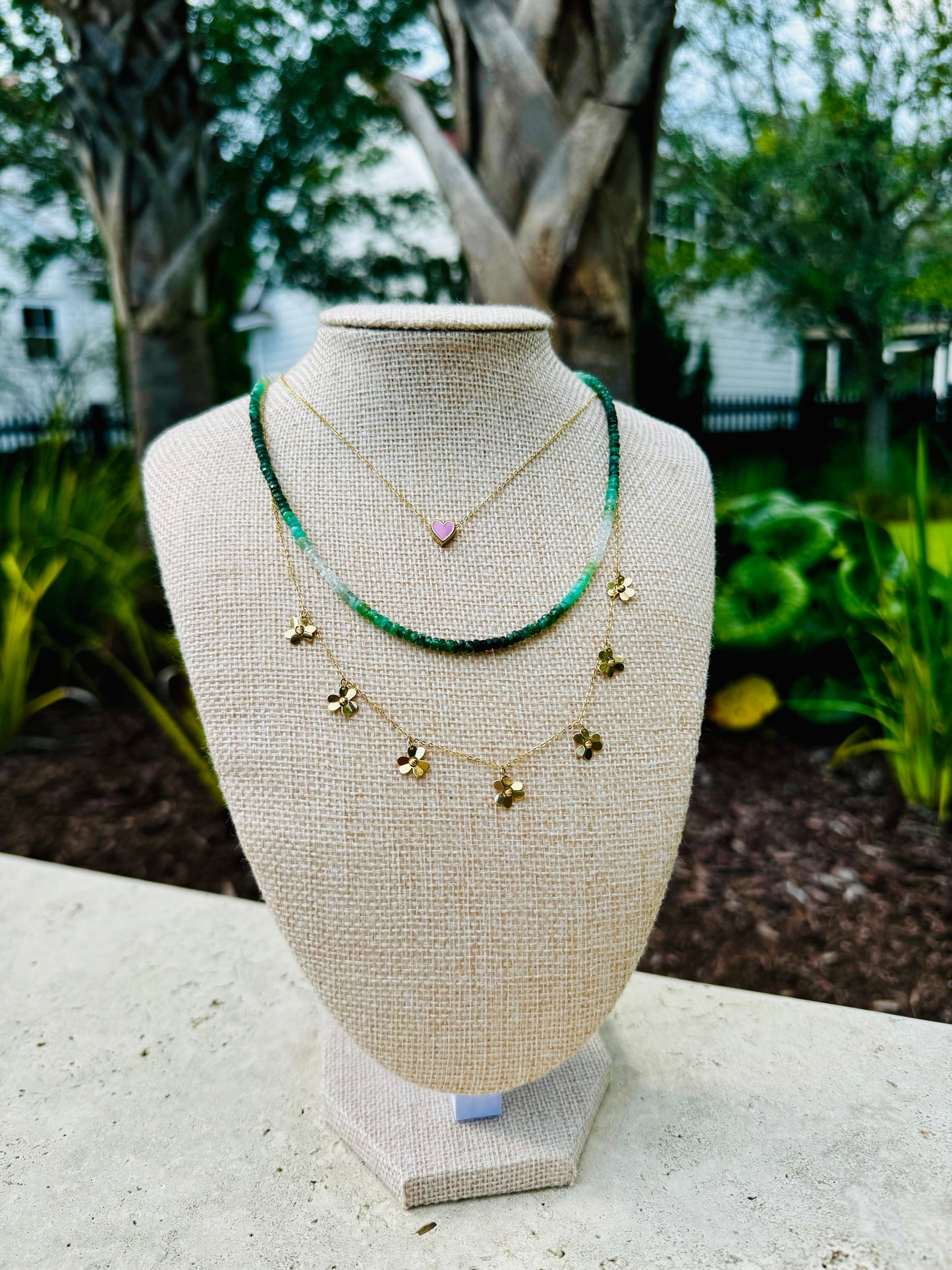 Beaded Hombre Emerald Necklace