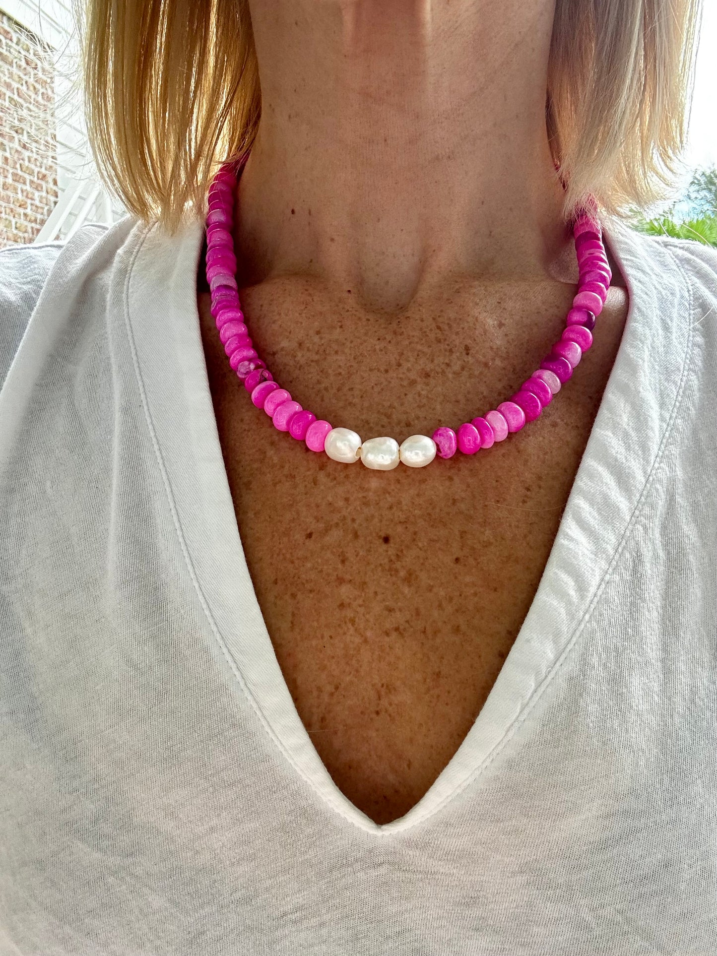 The Whitney Pink Opal Beaded Necklace