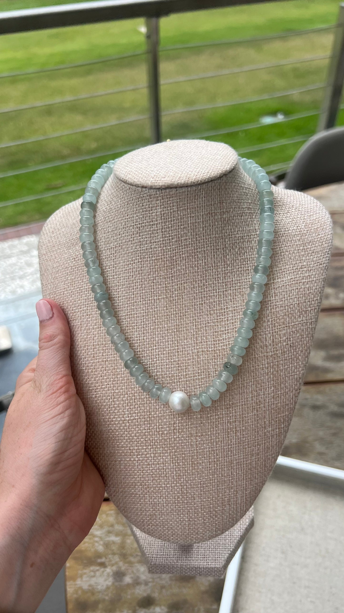 Aquamarine & Single Freshwater Pearl Necklace