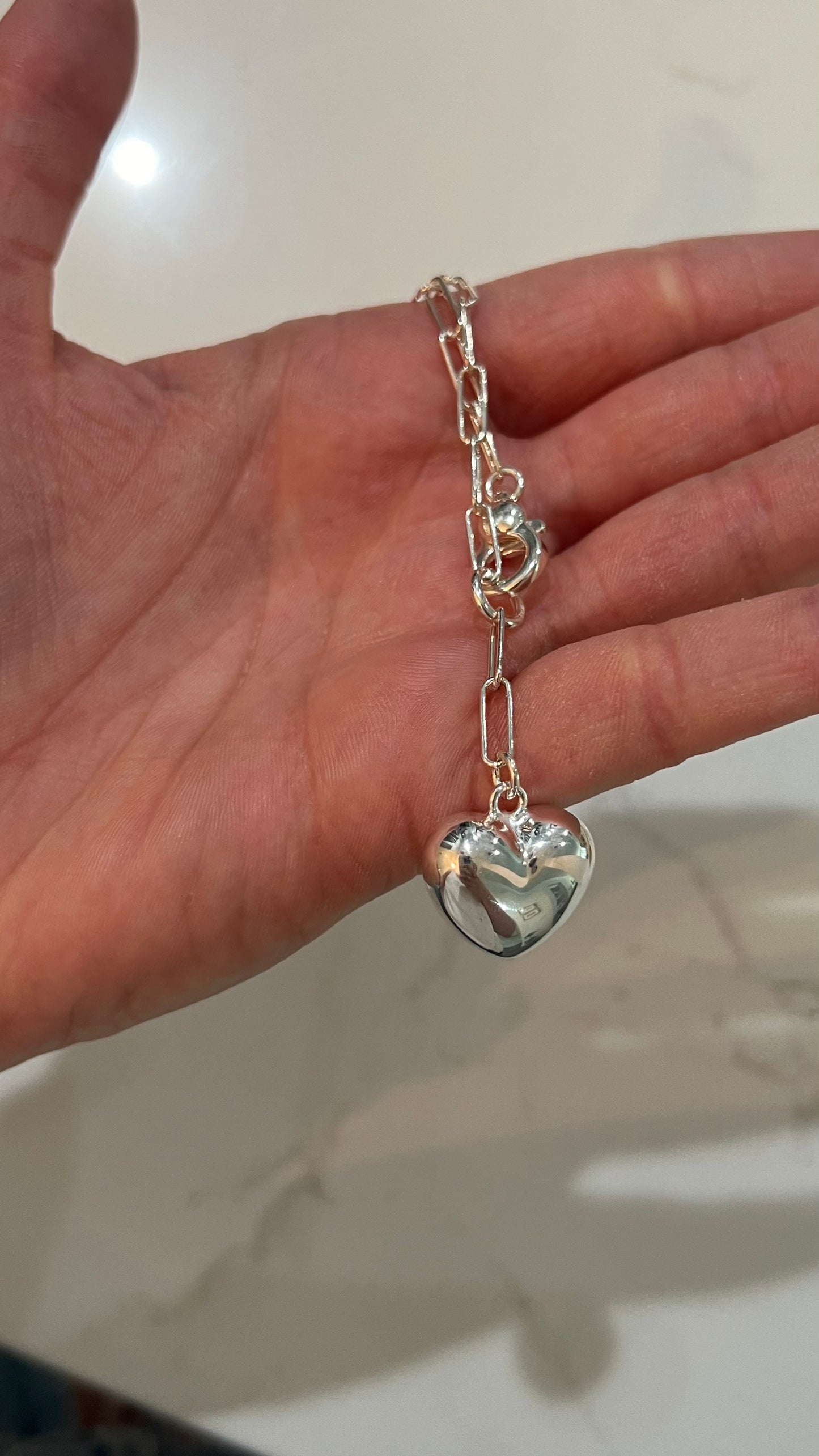 Sterling Silver puffed Heart Necklace