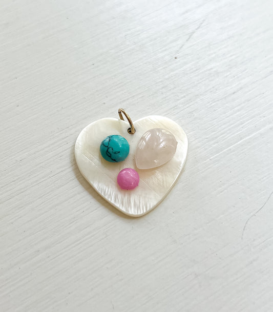 Mother of Pearl, Turquoise, Pink, Quartz Heart