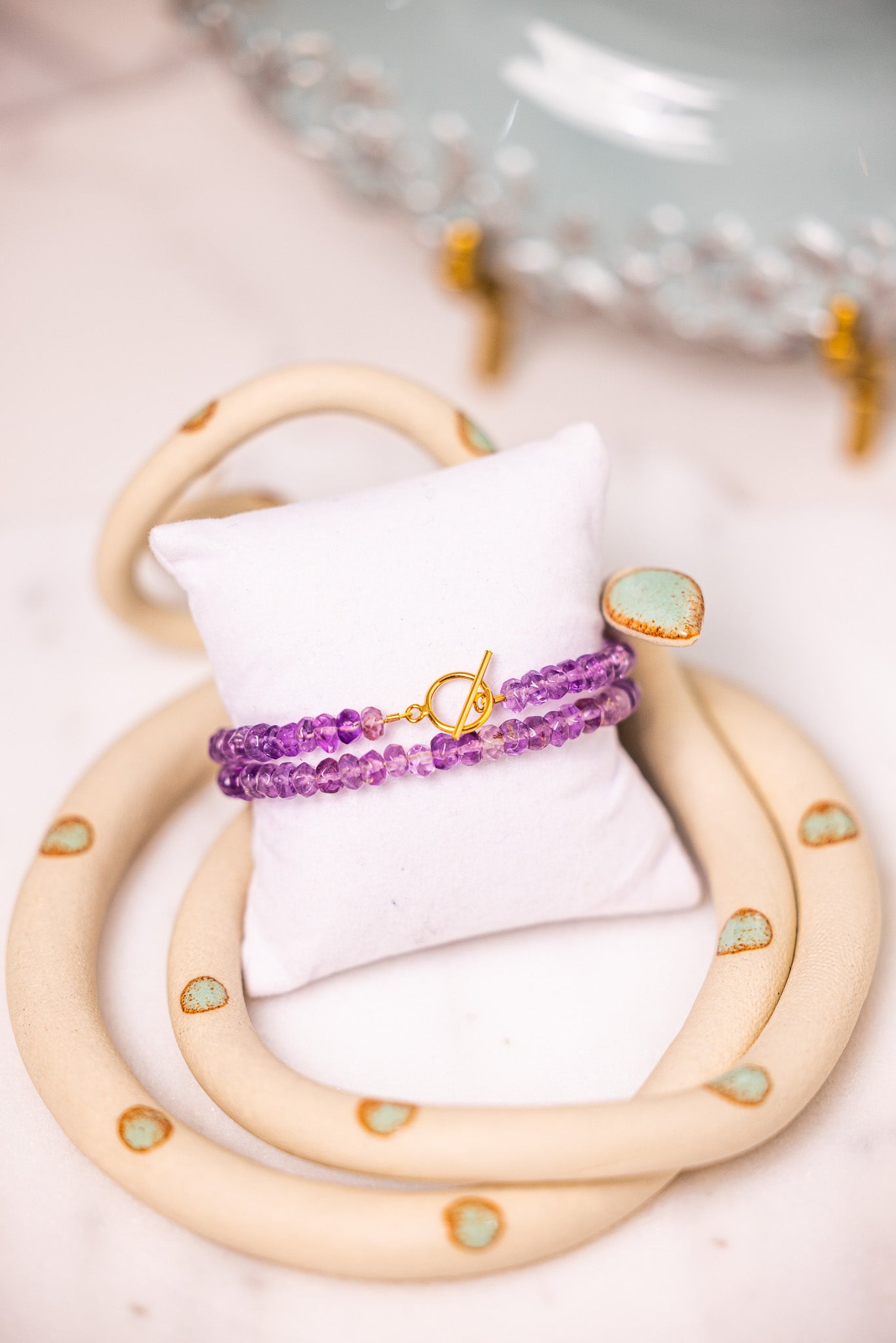 14k Gold Toggle Gemstone Wrap Bracelet