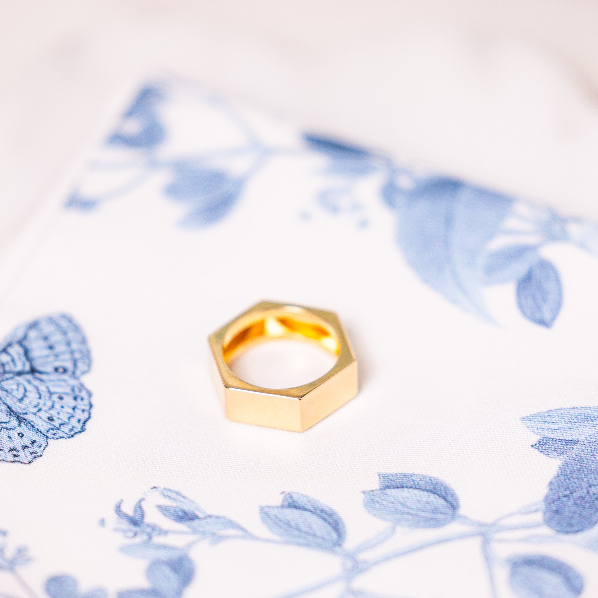 14k Gold Hexagon Cigar Band Ring - Can be Engraved