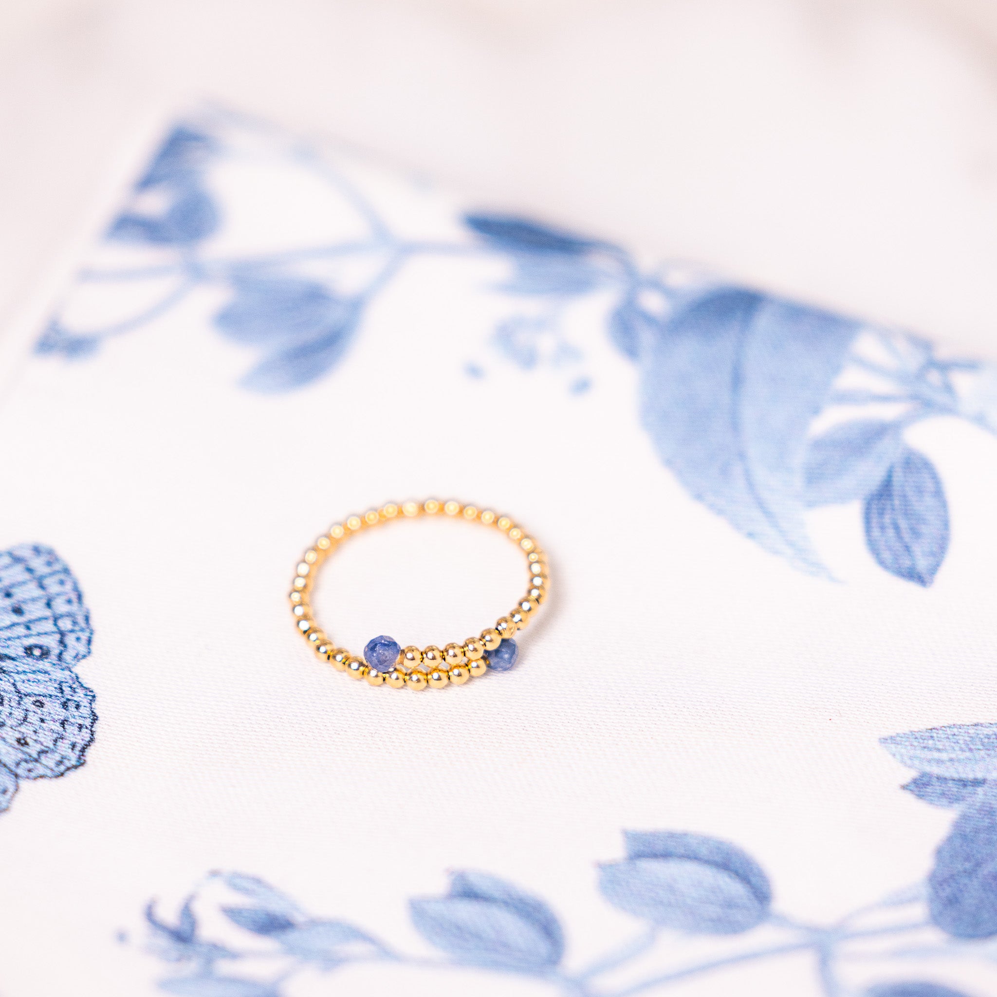 14k Gold Beaded Sapphire Ring (Adjustable)