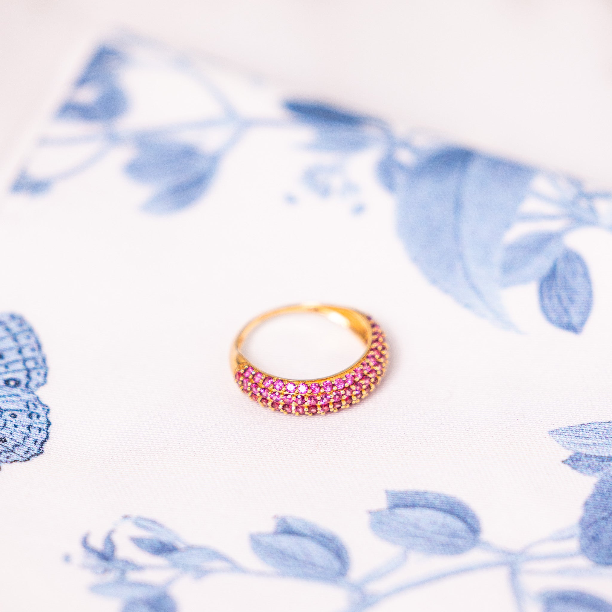 14k Gold Pink Tourmaline Pave Dome