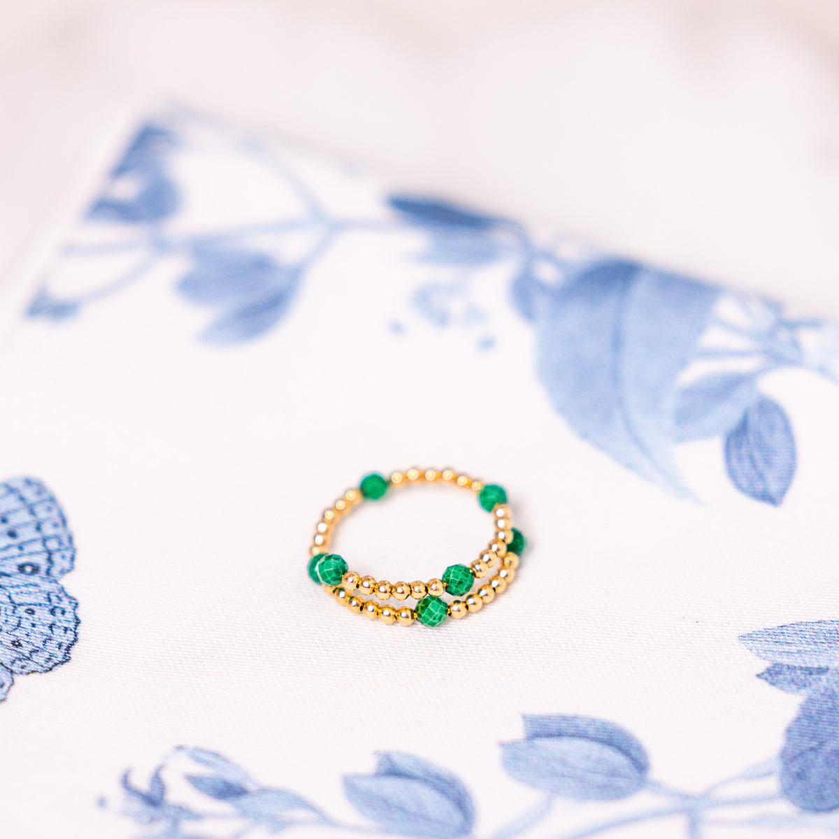 14k Gold Beaded Emerald RIng