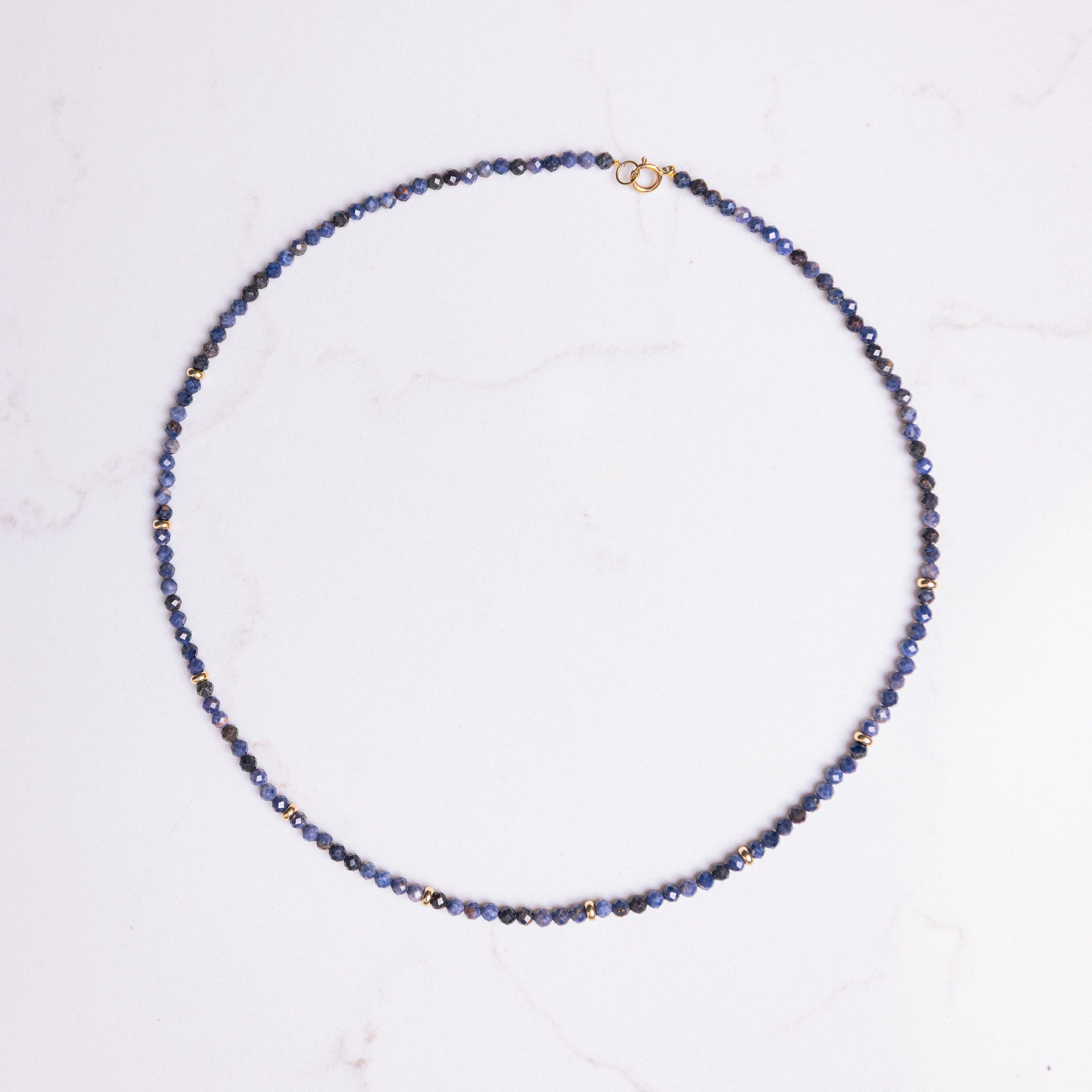 14k Gold Beaded Sapphire Necklace