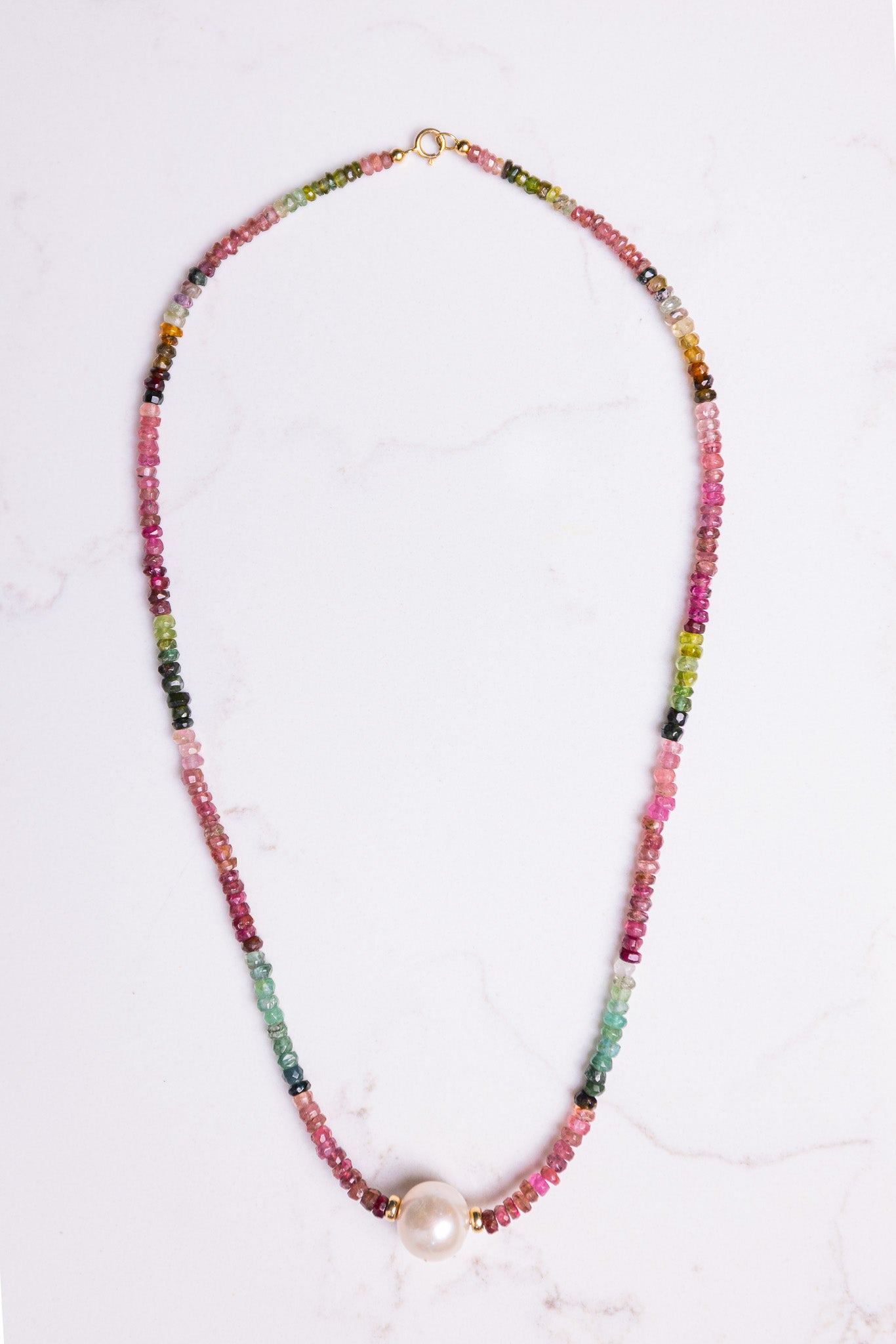 14k Gold Beaded Tourmaline Freshwater Pearl Necklace