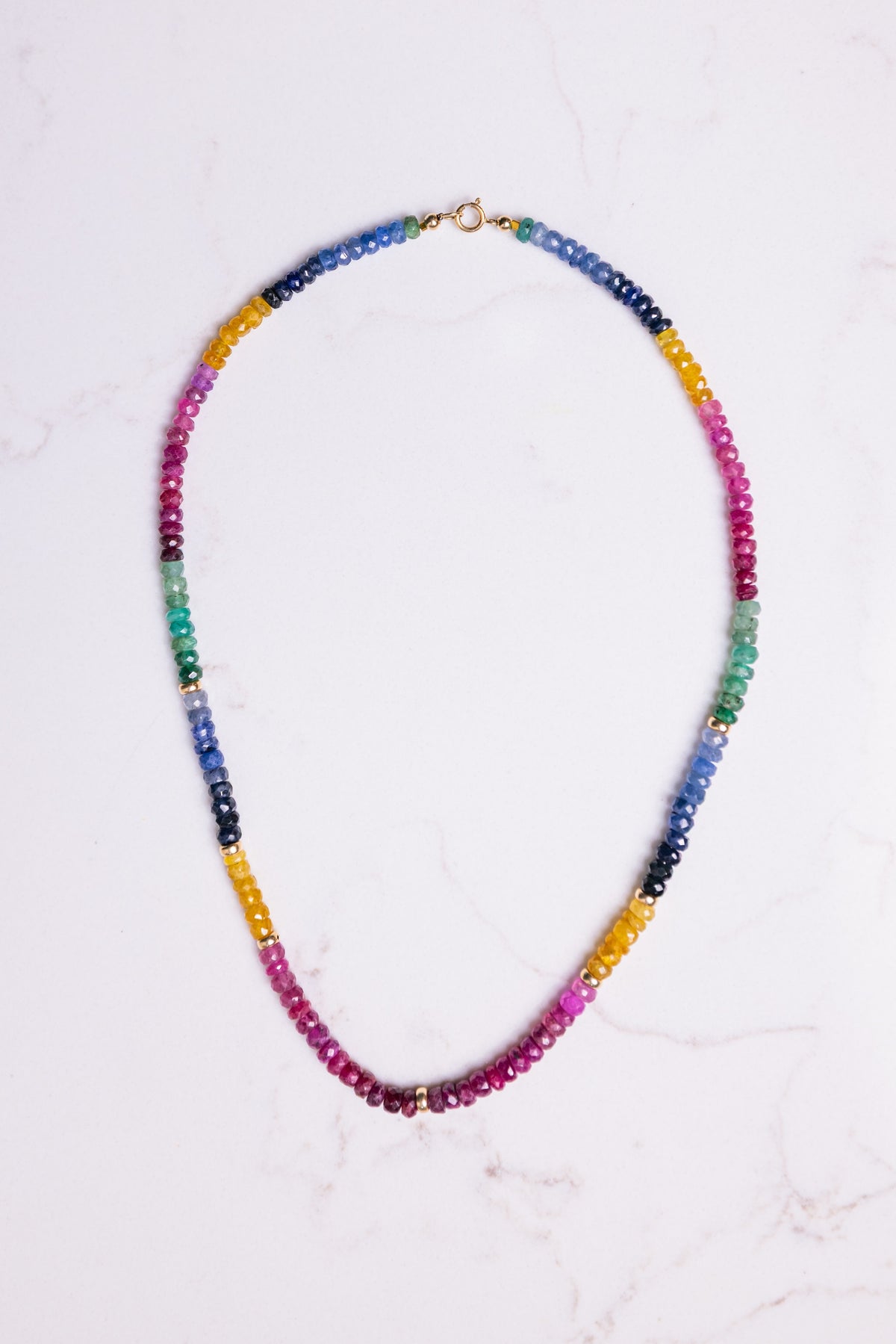 14k Gold Rainbow Beaded Necklace