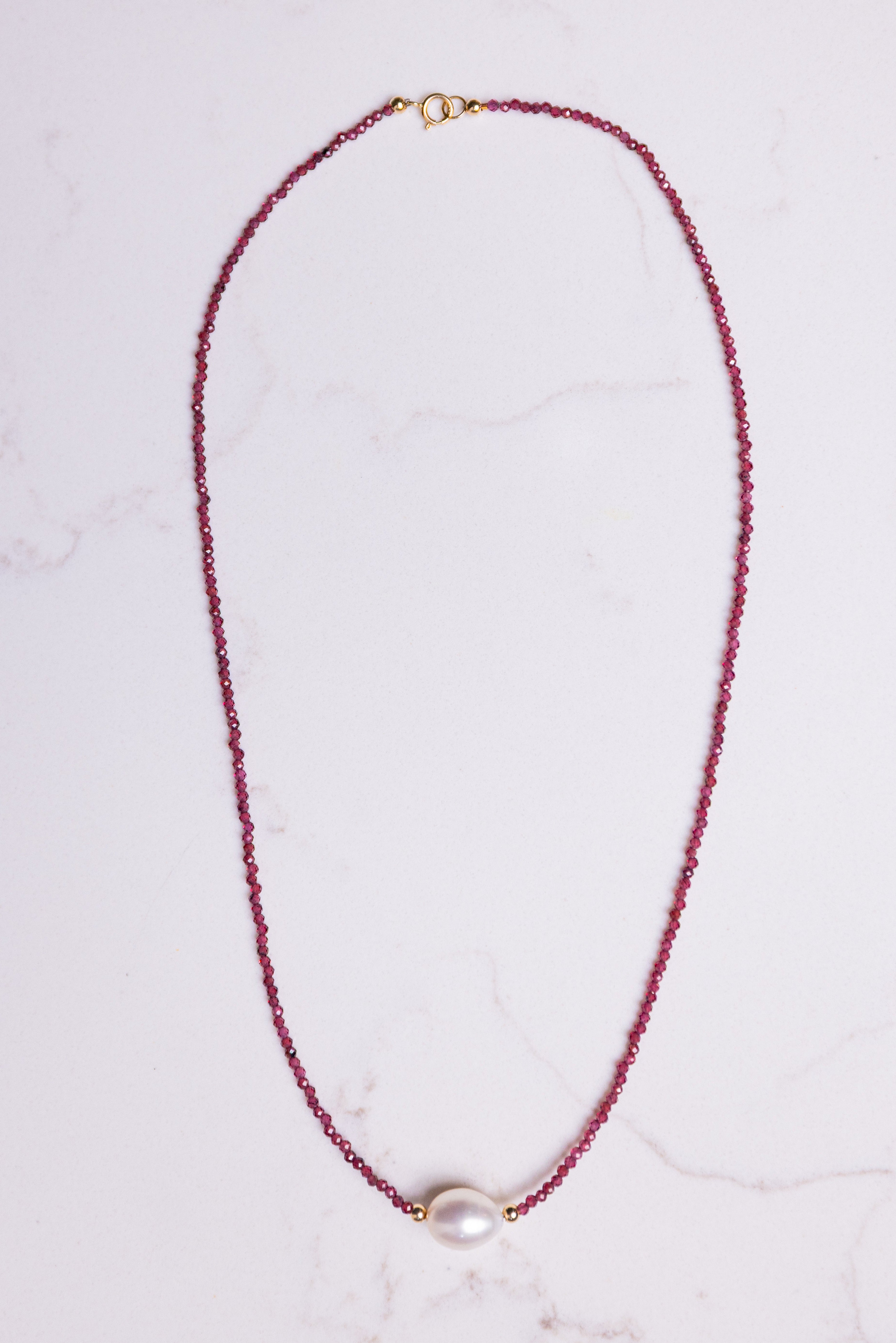 14k Gold Garnet & Freshwater Pearl Necklace