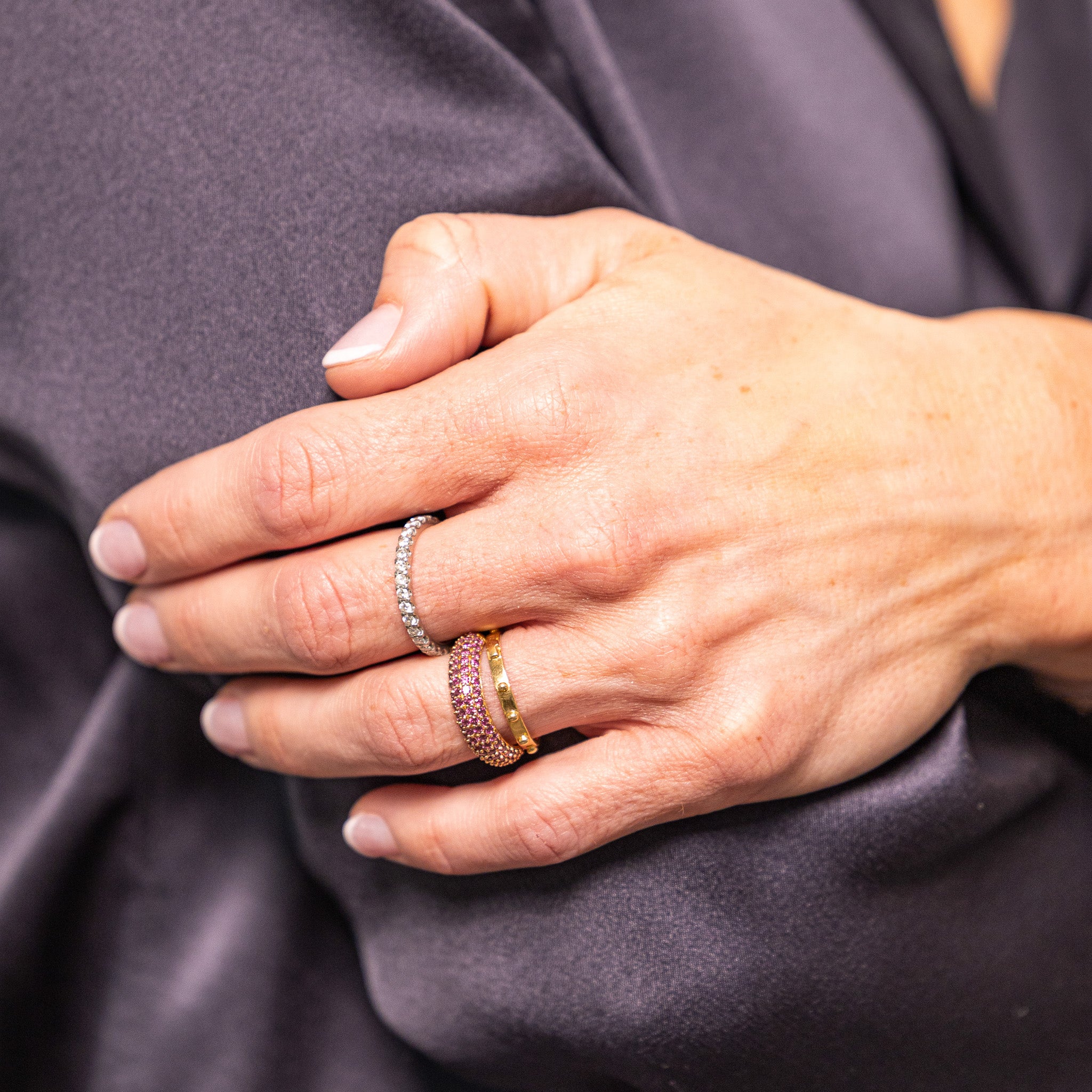 14k Gold Pink Tourmaline Pave Dome