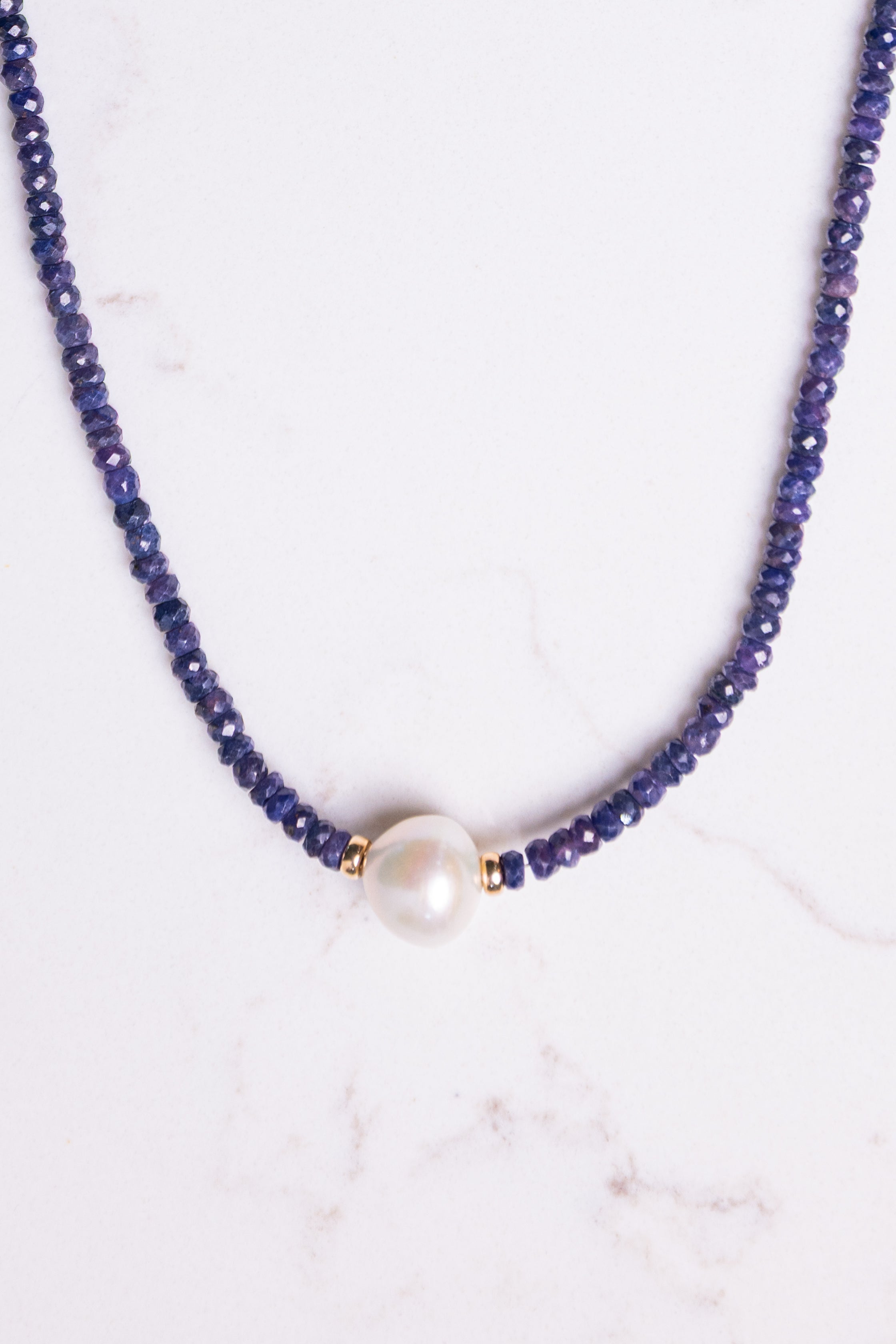 14k Gold Sapphire & Freshwater Pearl Necklace